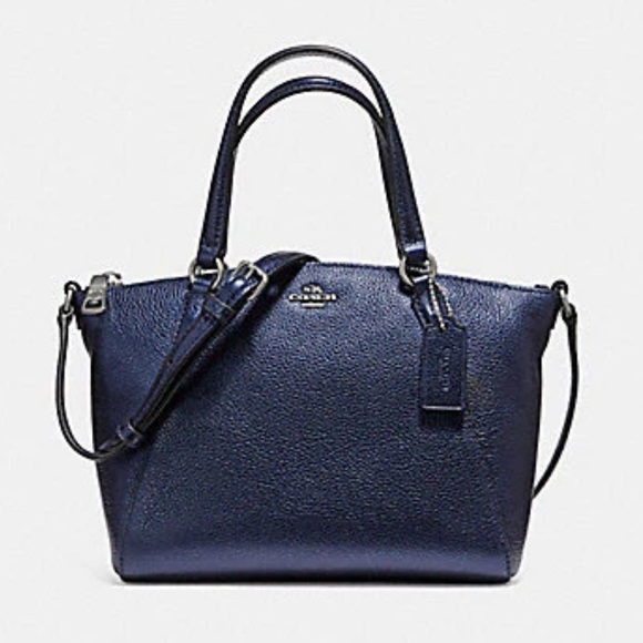 Coach Handbags - Coach Mini Kelsey Satchel in Navy Metallic Pebbled Leather